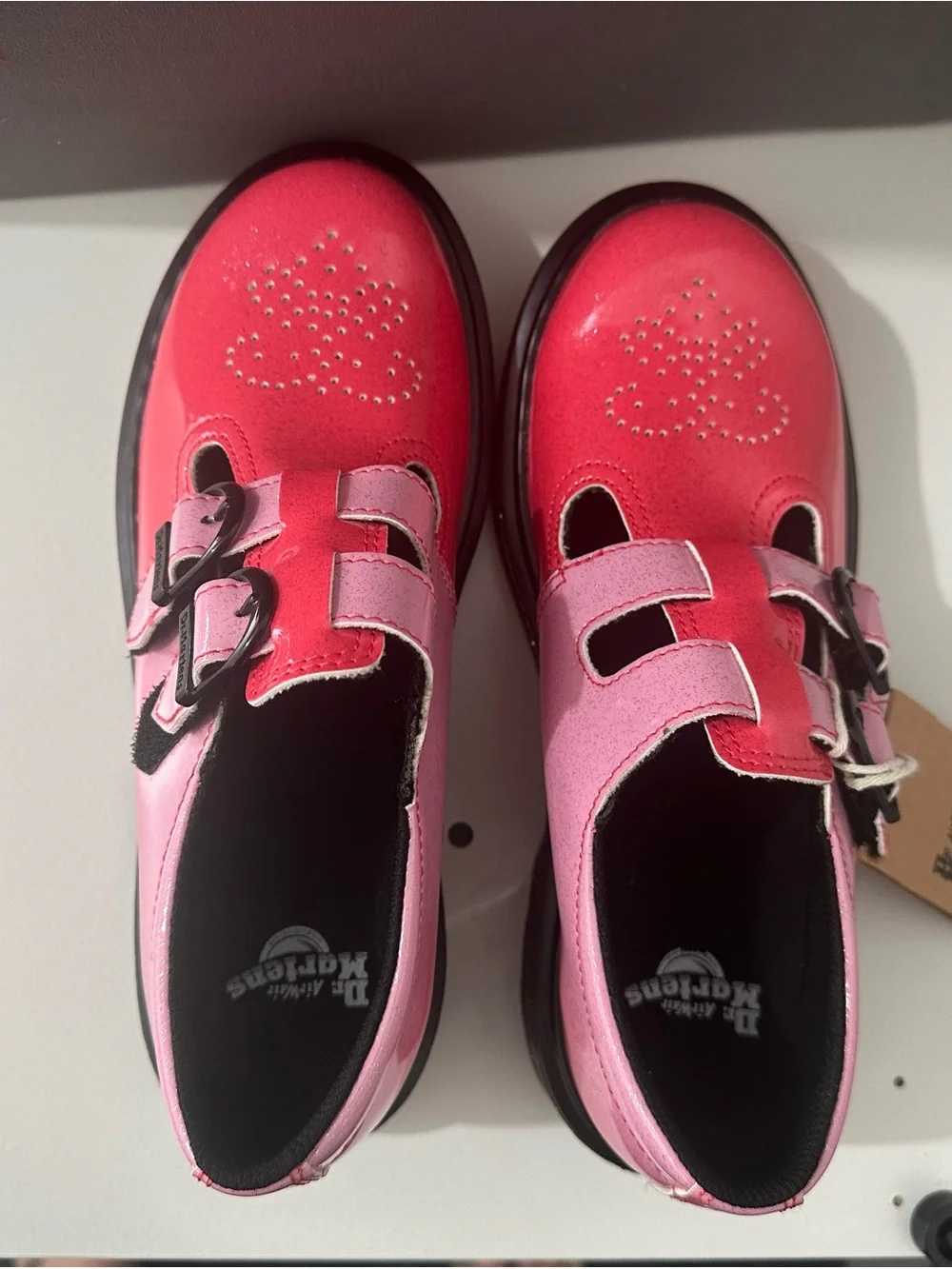 Dr. Martens Pink and Red Heart Mary Jane Kids Shoes